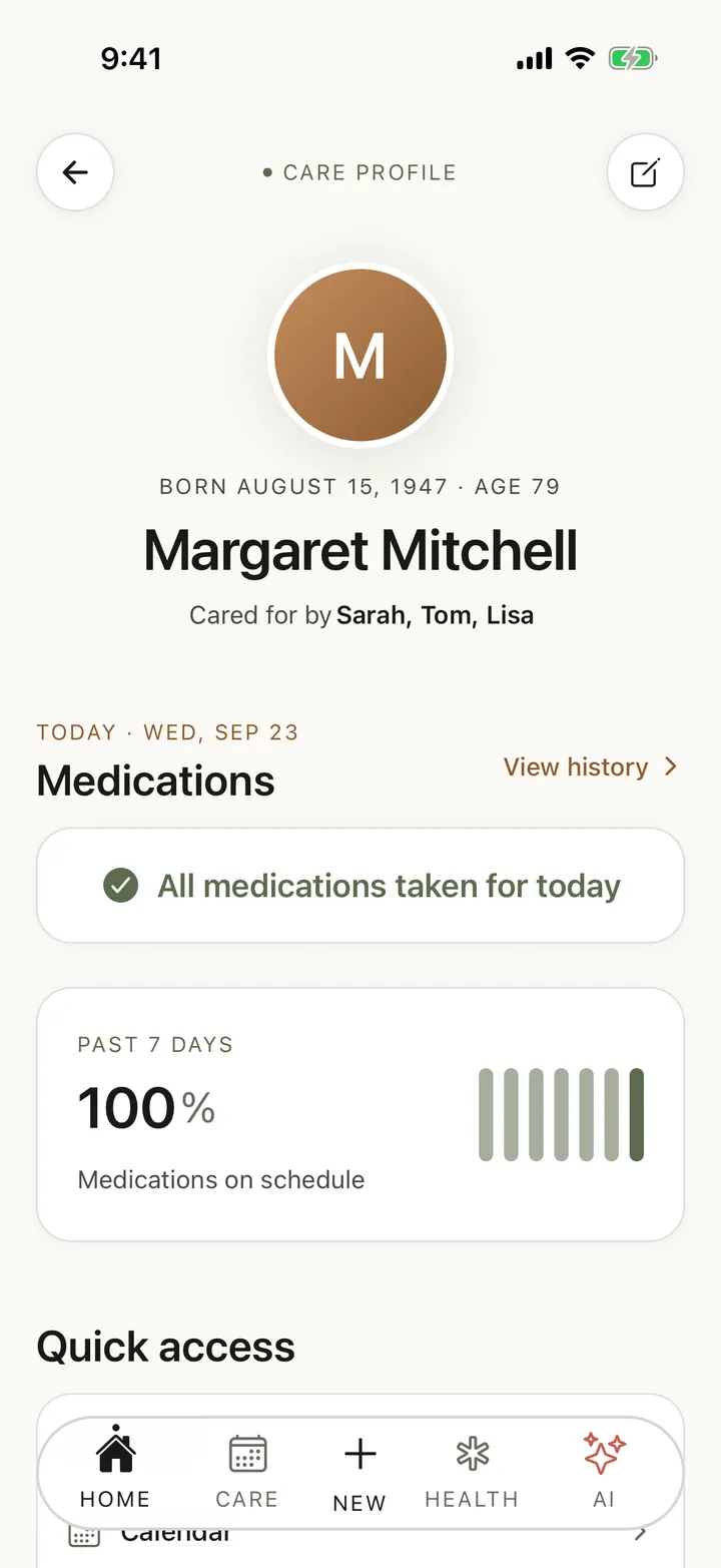 CircleCare care profile dashboard
